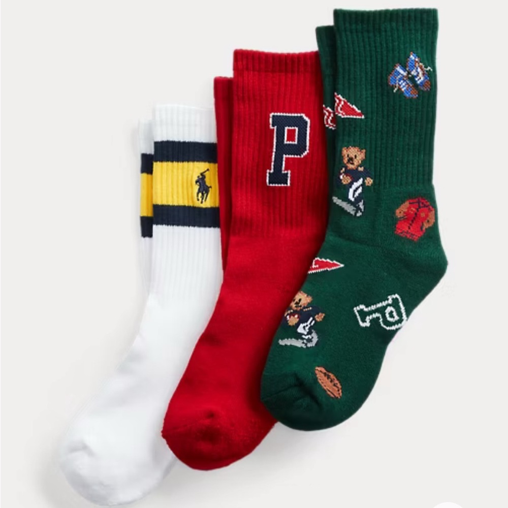 Polo by Ralph Lauren Football Polo Bear Crew Sock 3-Pack
